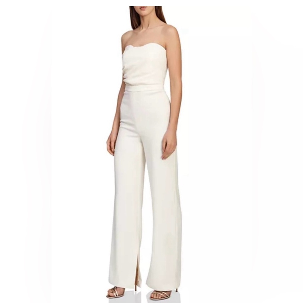 Reiss Vianne Strapless Cream Jumpsuit with Wide-Leg Silhouette